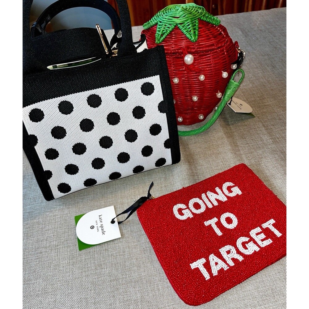Kate Spade x Target Strawberry Bag Beaded Clutch Going to Polka Dot Knit Tote